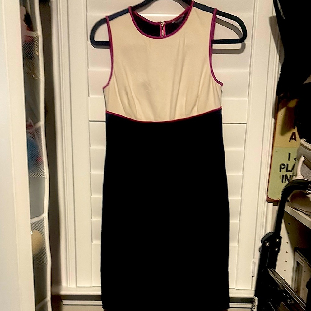 Ann Taylor Cream and Black Sheath Dress Sleeveless Midi